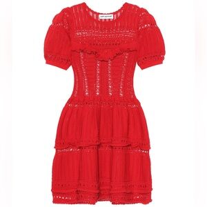 Self-Portrait S Techno Knit Red Lace Mini Dress